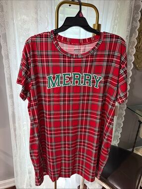 Joyspun Red Plaid 'Merry' Short Sleeve Nightshirt